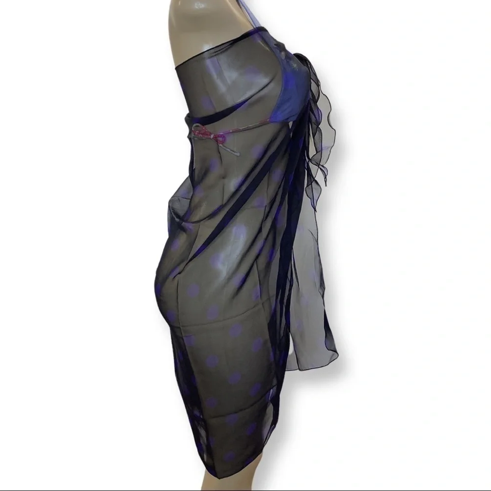 Zuliana Polka Dot Long Sheer Long Sarong/Short Dress. Made in USA. New